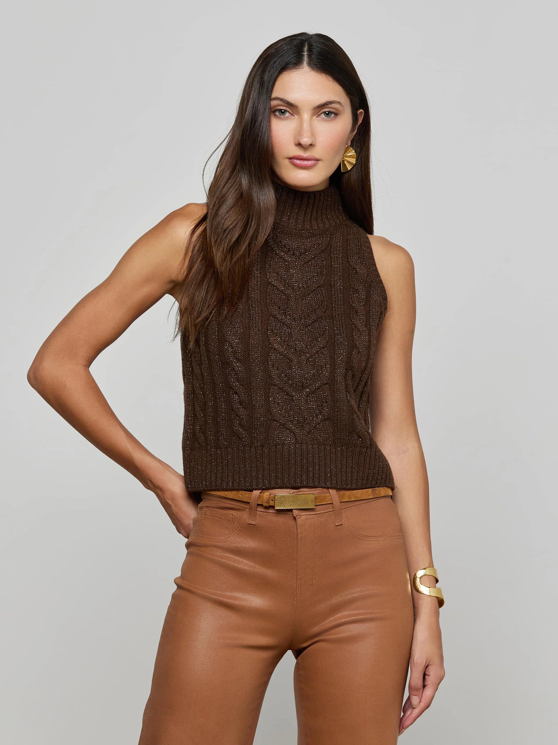 Bellini Cable-Knit Turtleneck - Dark Brown by L'agence | 25 South Boutiques