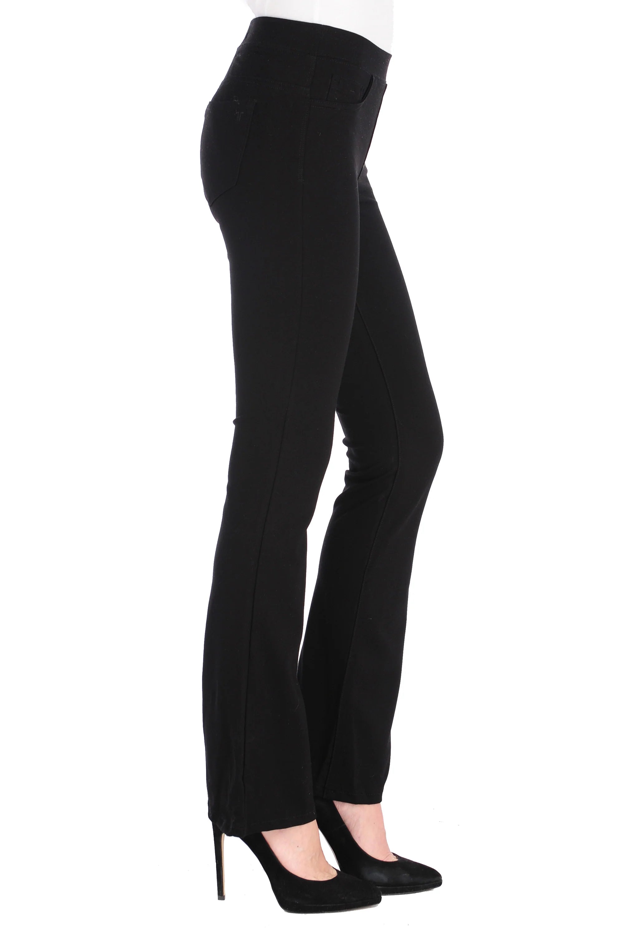 High Rise 5 Pocket Pull On Pant - Black by Tractr — alternate view