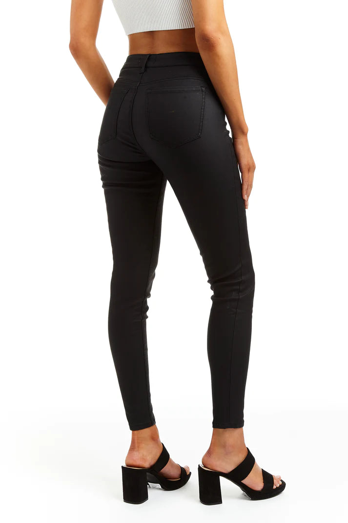 Nina High Rise Coated Skinny - Black by Tractr — view 3