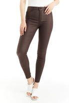 Nina High Rise Coated Skinny - Chocolate by Tractr — alternate view