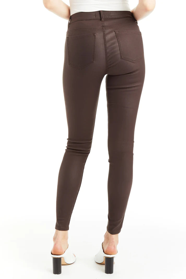 Nina High Rise Coated Skinny - Chocolate by Tractr — view 3