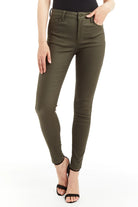Nina High Rise Coated Skinny - Olive by Tractr — alternate view