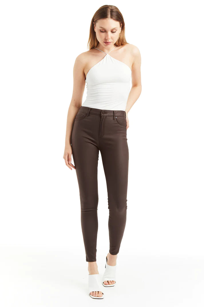 Nina High Rise Coated Skinny - Chocolate by Tractr | 25 South Boutiques