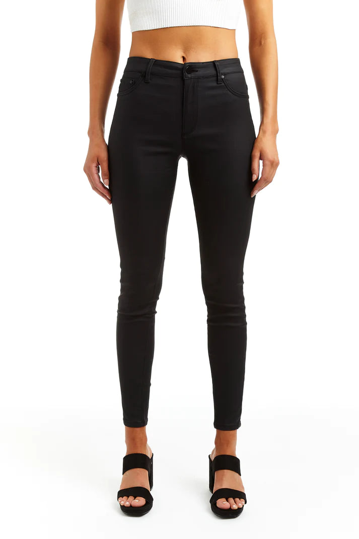 Nina High Rise Coated Skinny - Black by Tractr — alternate view