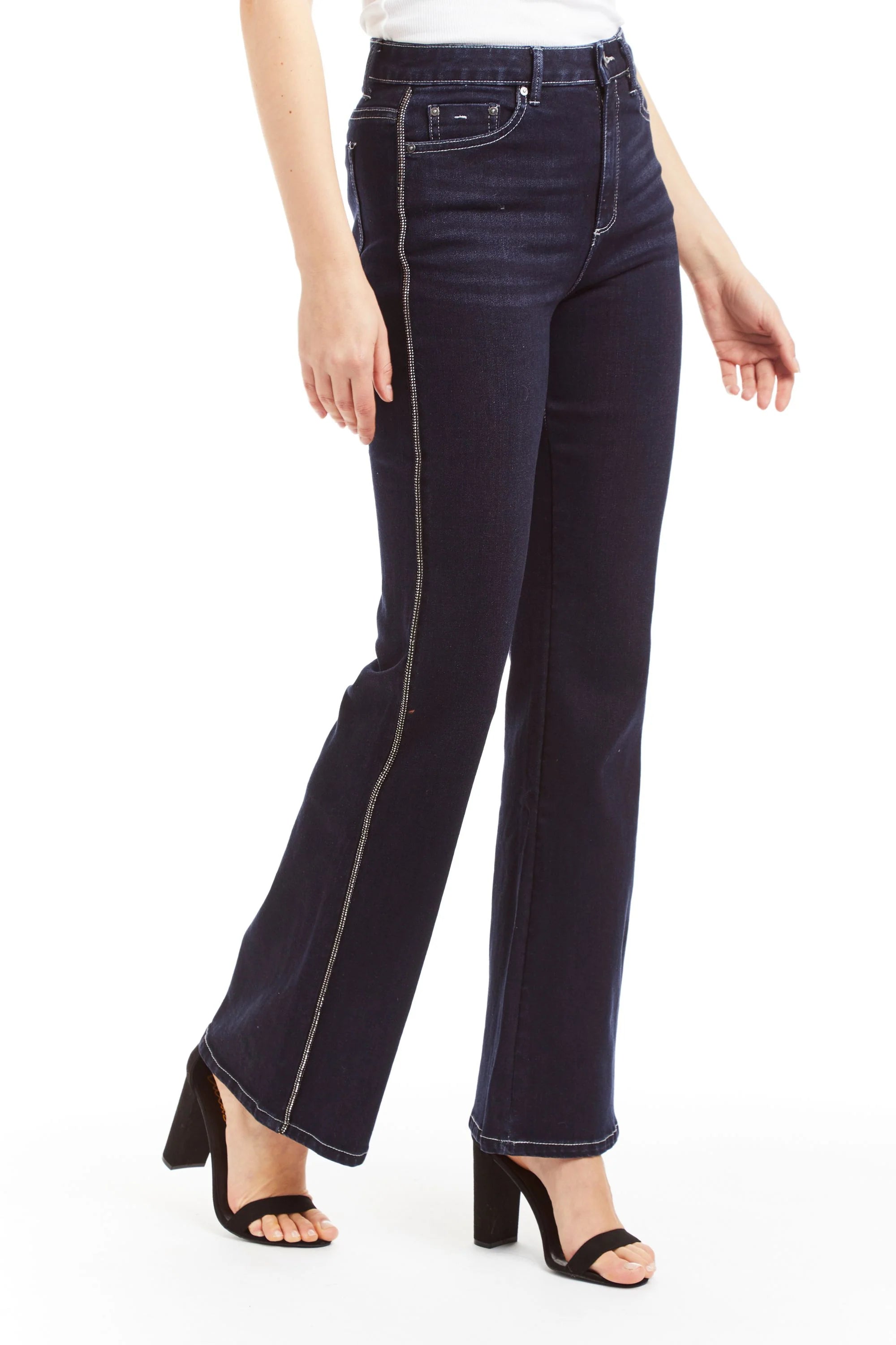 Mid Rise Bling Side Seam Piping Bootcut - Dark Indigo by Tractr | 25 South Boutiques