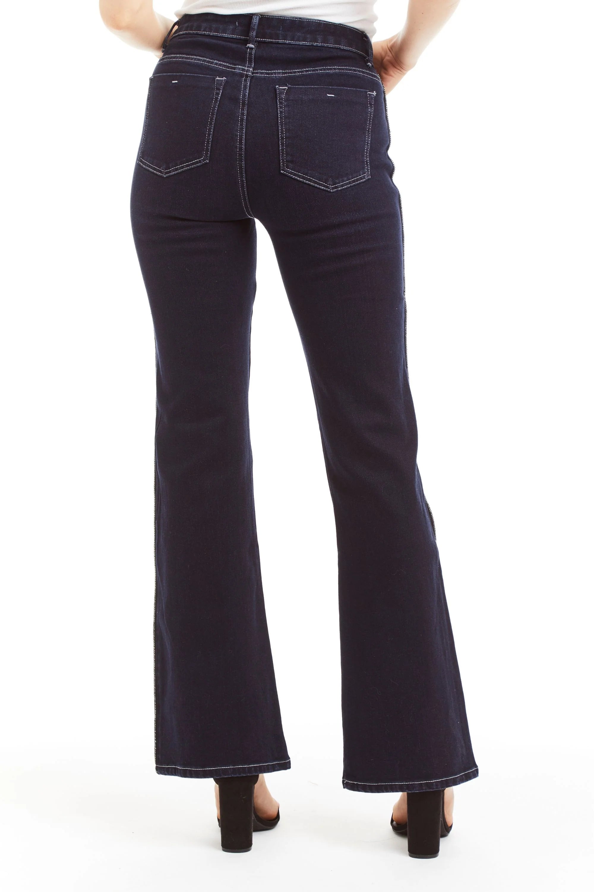 Mid Rise Bling Side Seam Piping Bootcut - Dark Indigo by Tractr — view 3