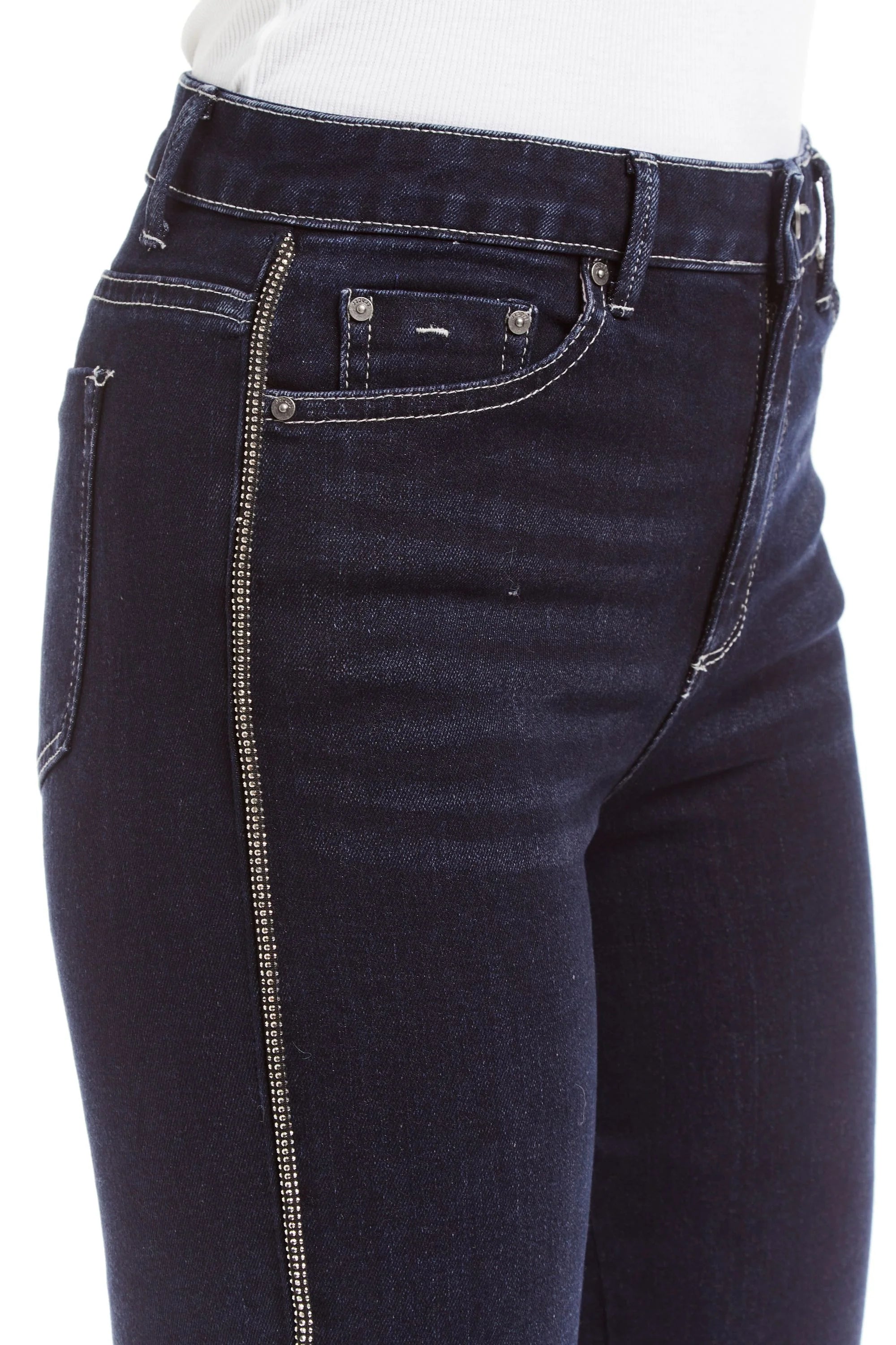 Mid Rise Bling Side Seam Piping Bootcut - Dark Indigo by Tractr — view 4
