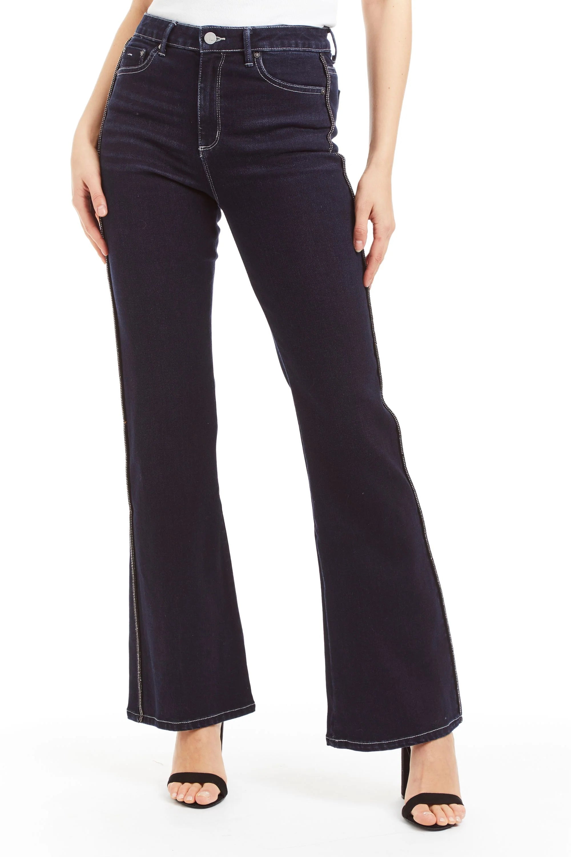 Mid Rise Bling Side Seam Piping Bootcut - Dark Indigo by Tractr — alternate view