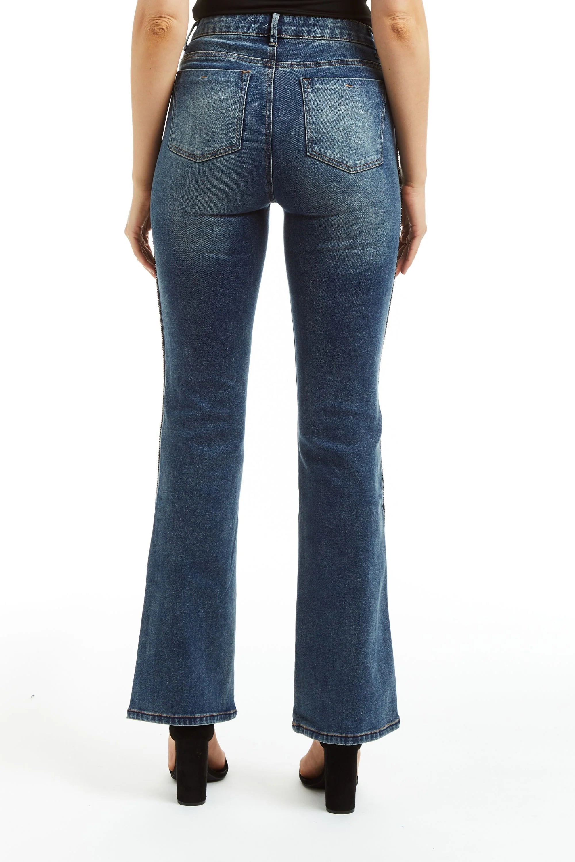 Mid Rise Bling Side Seam Piping Bootcut - Medium Indigo by Tractr — view 4