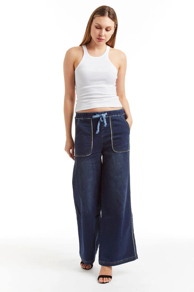 Mid Rise Lounge Pant - Dark Indigo by Tractr | 25 South Boutiques