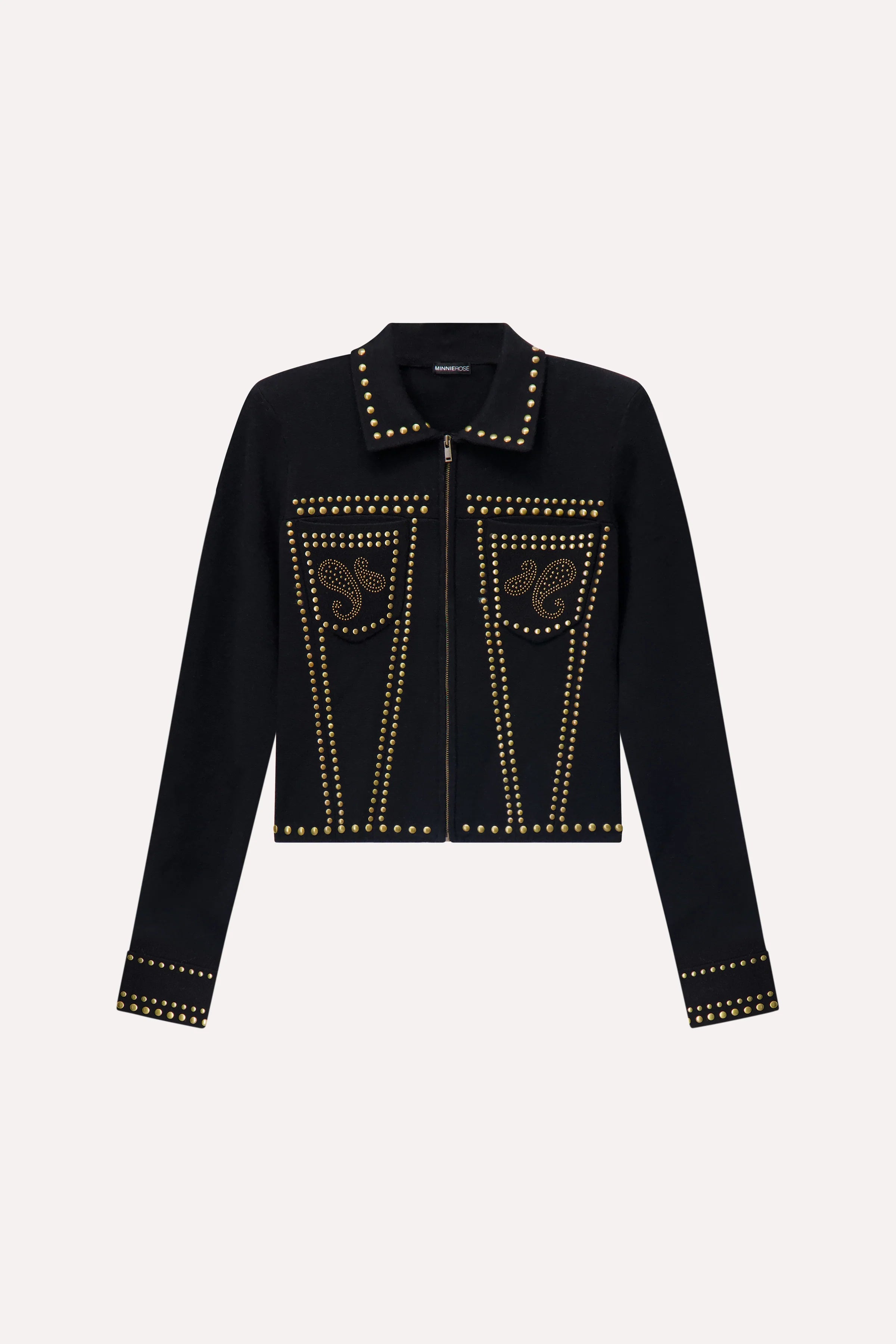 Western Collared Zip Jacket - Black by Minnie Rose — view 5
