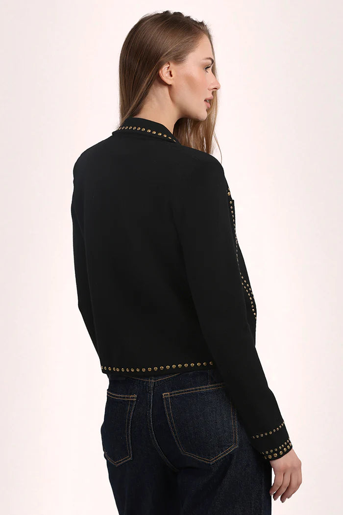 Western Collared Zip Jacket - Black by Minnie Rose — view 4