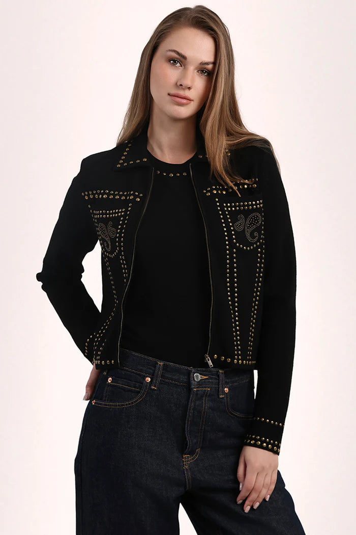 Western Collared Zip Jacket - Black by Minnie Rose | 25 South Boutiques