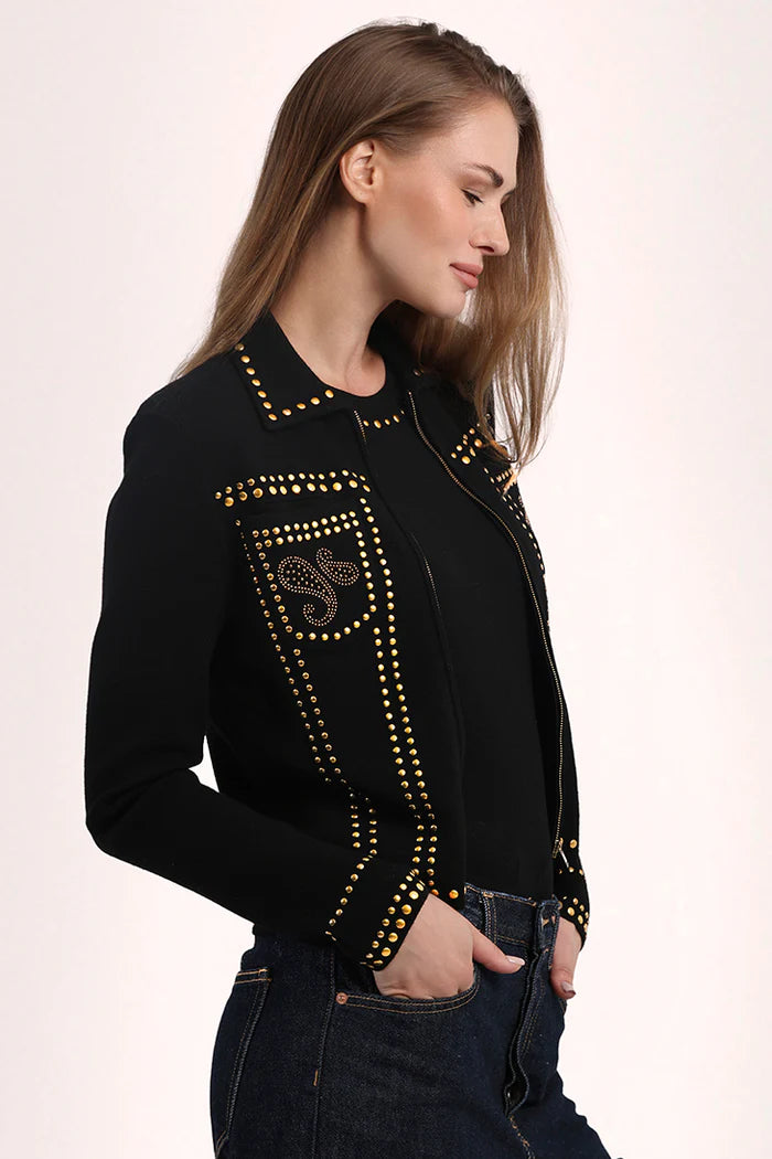 Western Collared Zip Jacket - Black by Minnie Rose — view 3