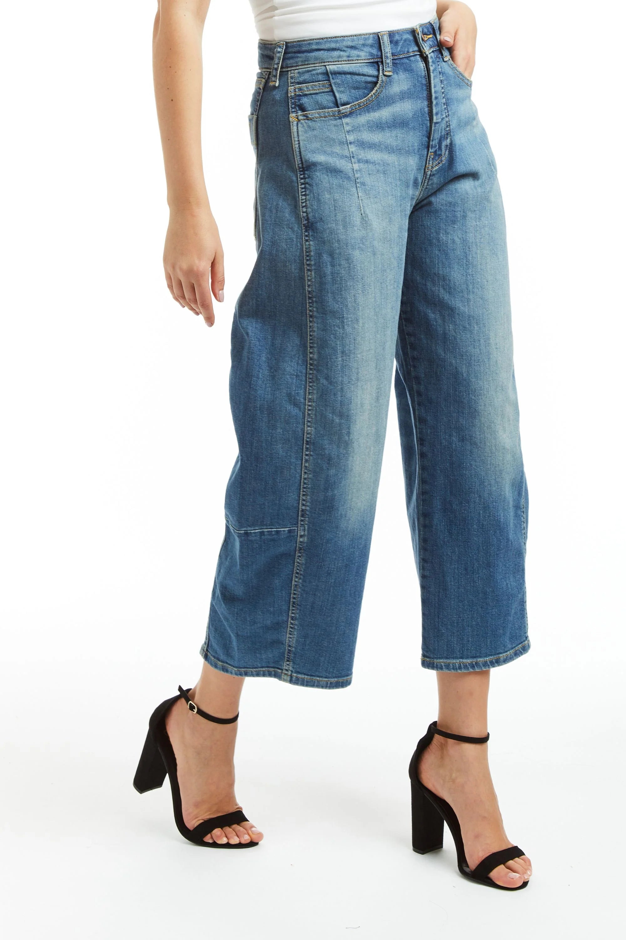 High Rise Barrel Crop - Medium Indigo by Tractr — alternate view