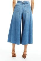 Denim Culotte with Back Buckle - Medium Wash by Tractr — view 4