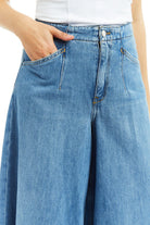 Denim Culotte with Back Buckle - Medium Wash by Tractr — view 5