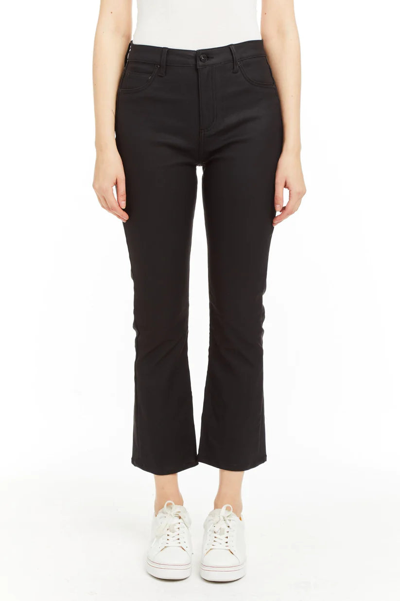 High Rise Coated Ankle Crop Flare - Black by Tractr | 25 South Boutiques