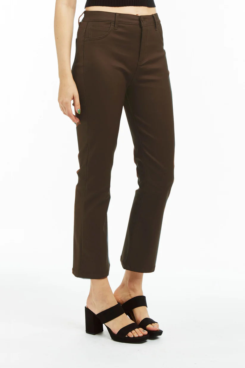 High Rise Coated Ankle Crop Flare - Chocolate by Tractr | 25 South Boutiques