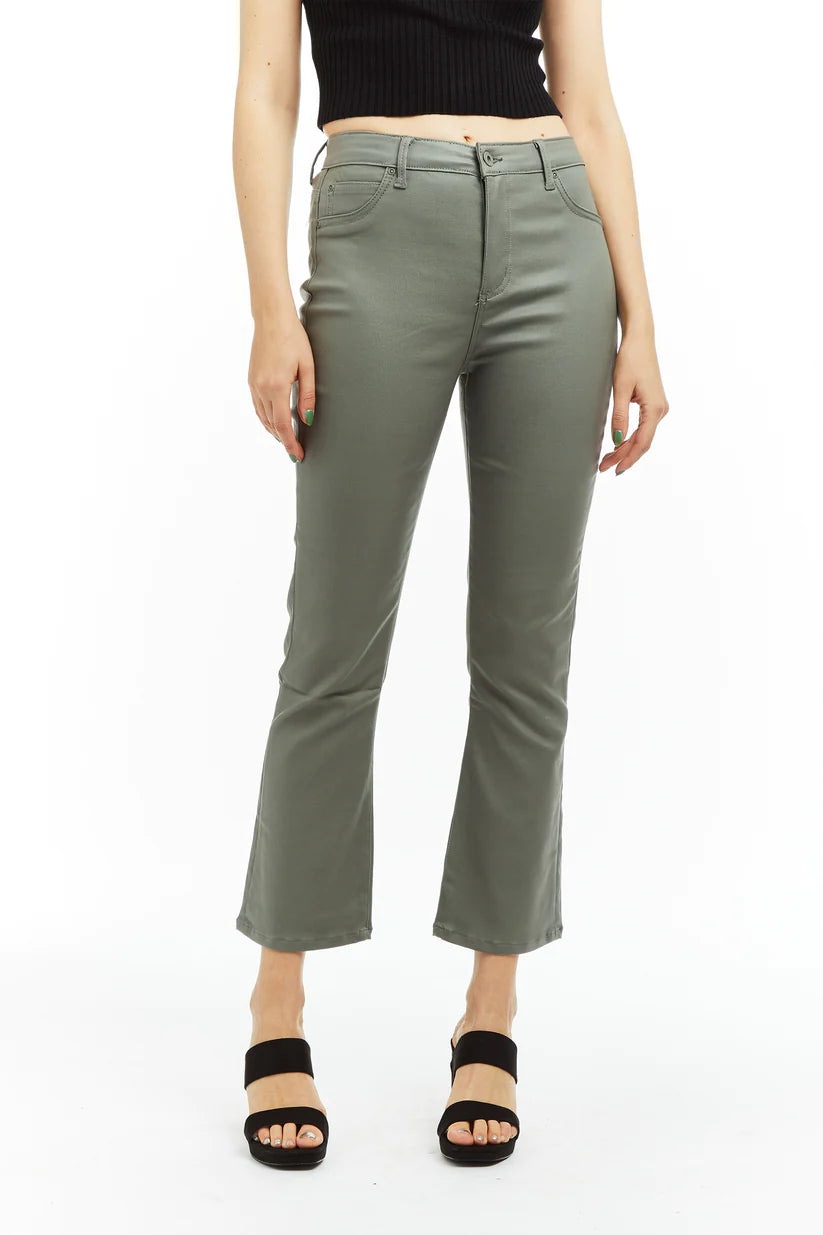 High Rise Coated Ankle Crop Flare - Sage by Tractr | 25 South Boutiques