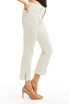 High Rise Crop Flare Side Slit - Cream by Tractr — view 3