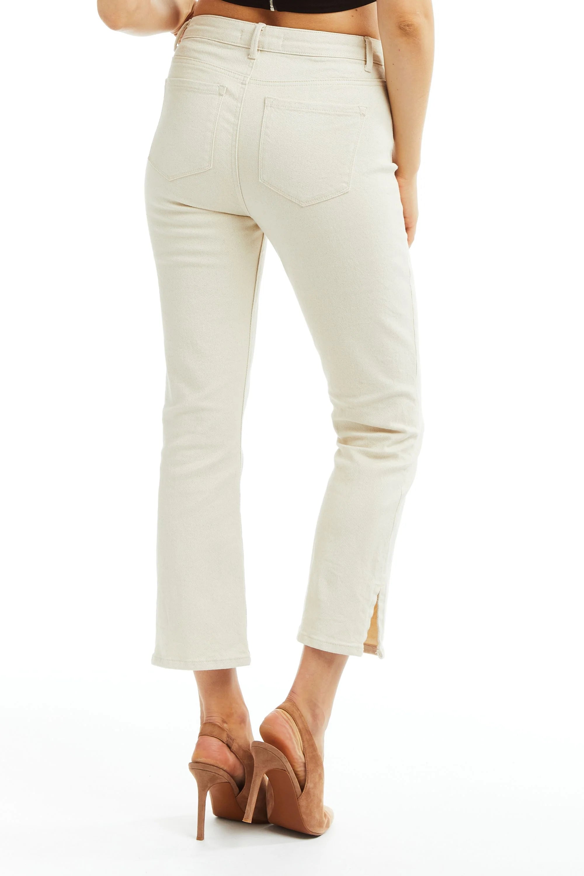High Rise Crop Flare Side Slit - Cream by Tractr — view 4