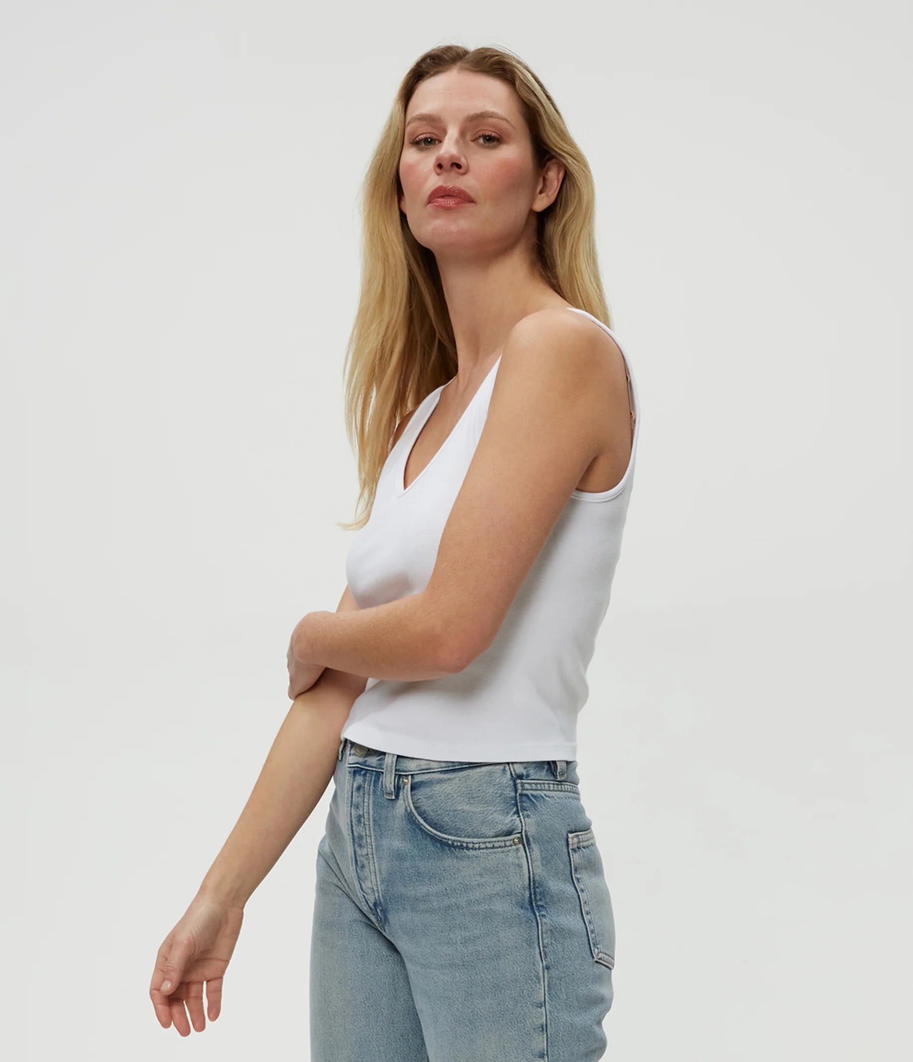 Sloan V Neck Tank - White by Michael Stars — view 3