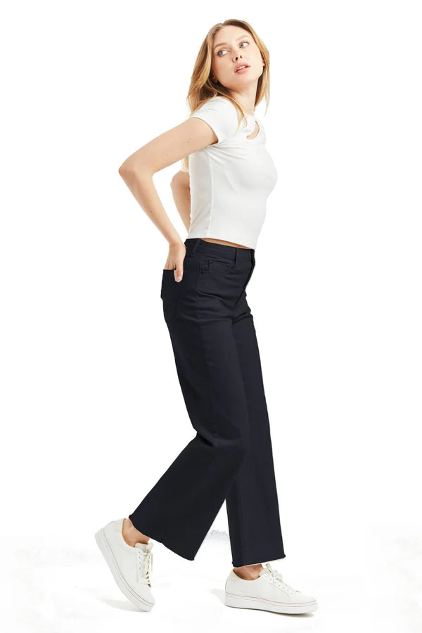Alice High Rise Color Denim Wide Straight Ankle Crop - Black by Tractr | 25 South Boutiques