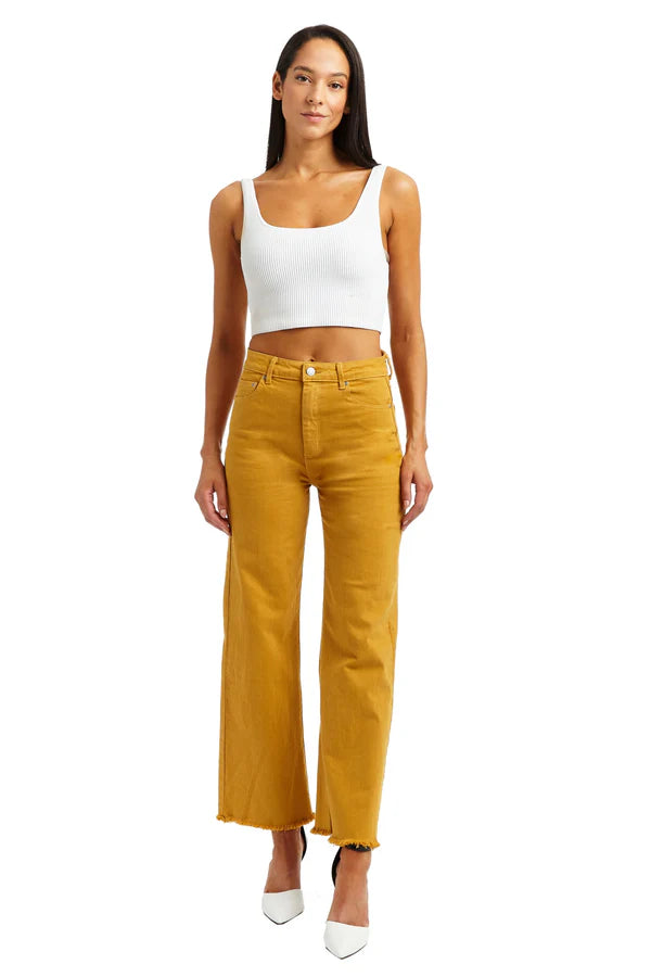 Alice High Rise Color Denim Wide Straight Ankle Crop - Gold by Tractr | 25 South Boutiques