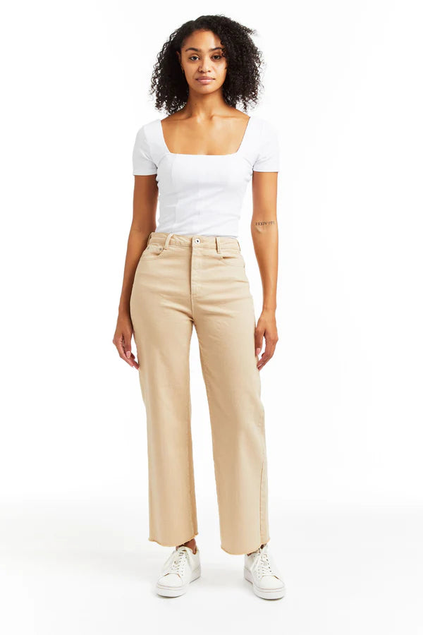 Alice High Rise Color Denim Wide Straight Ankle Crop - Safari by Tractr | 25 South Boutiques