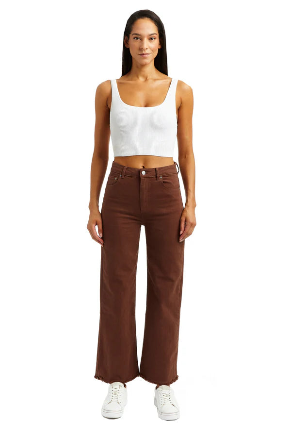 Alice High Rise Color Denim Wide Straight Ankle Crop - Peppercorn by Tractr | 25 South Boutiques