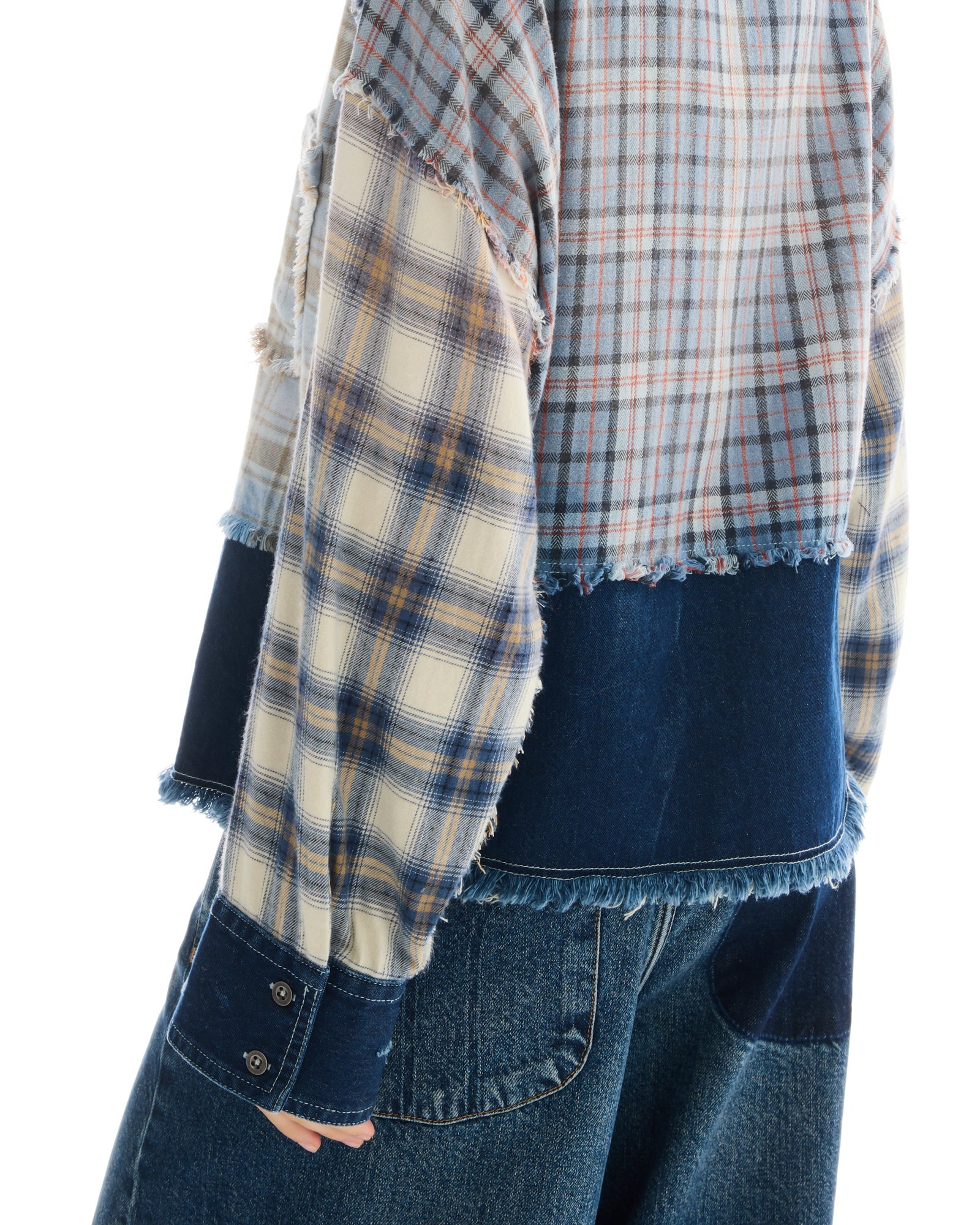 Mixed Flannel And Denim Shirt - Blue by The Tales — view 5