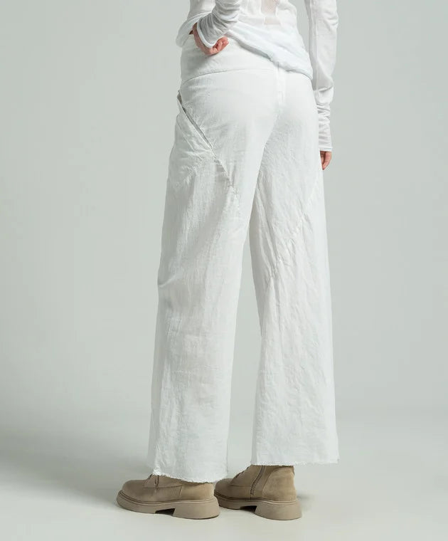 Linen Flared Trousers - Chalk by Masnada — view 5