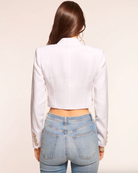 Emmeline Cropped Linen Blazer - White by Ramy Brook — view 5
