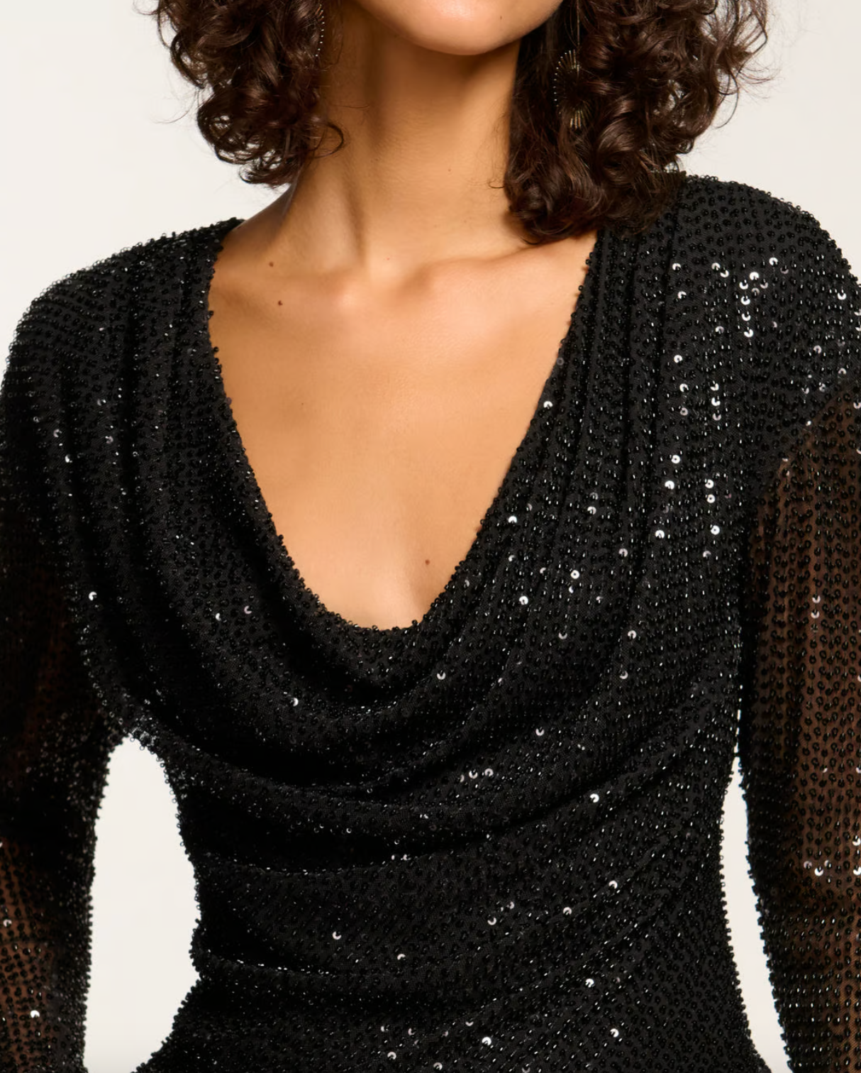 Leon Beaded Cowl Neck - Black Mesh by Ramy Brook — alternate view