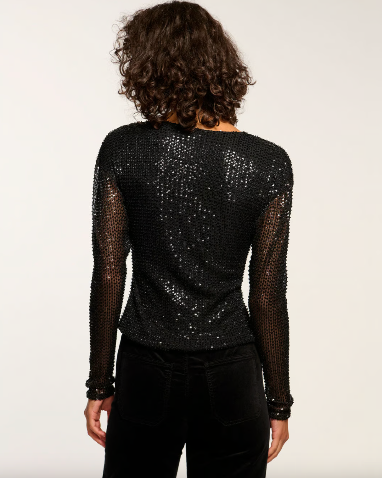 Leon Beaded Cowl Neck - Black Mesh by Ramy Brook — view 3