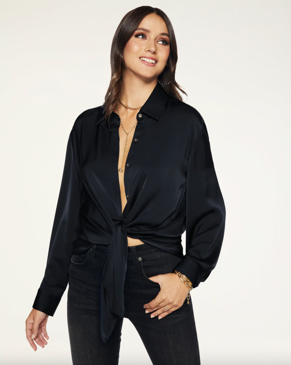 Kolby Button Up Blouse - Black by Ramy Brook — alternate view