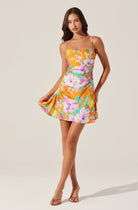 Cerinthe Satin Floral Mini Dress - Orange Multi by ASTR the Label — view 3