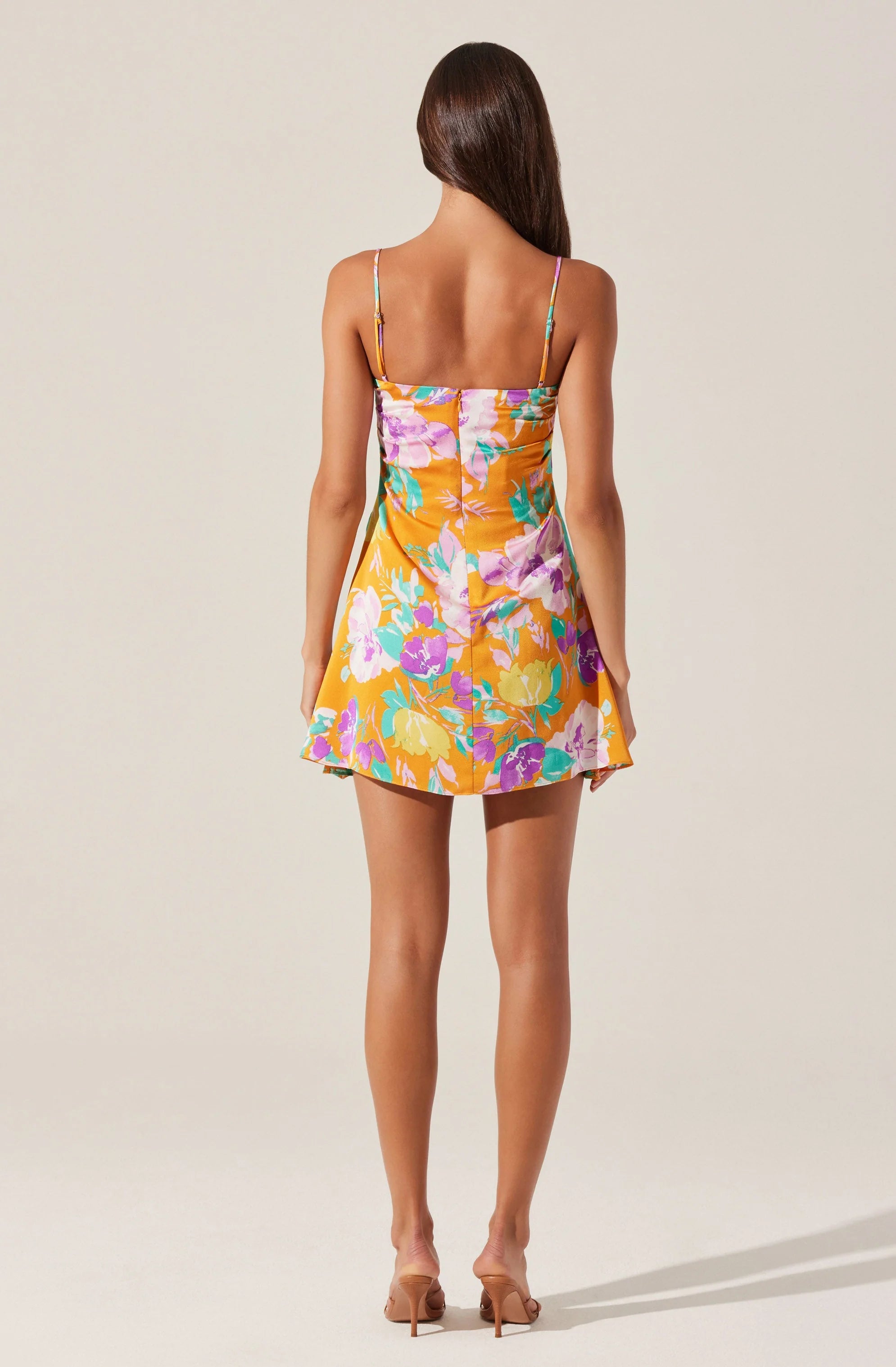 Cerinthe Satin Floral Mini Dress - Orange Multi by ASTR the Label — view 4