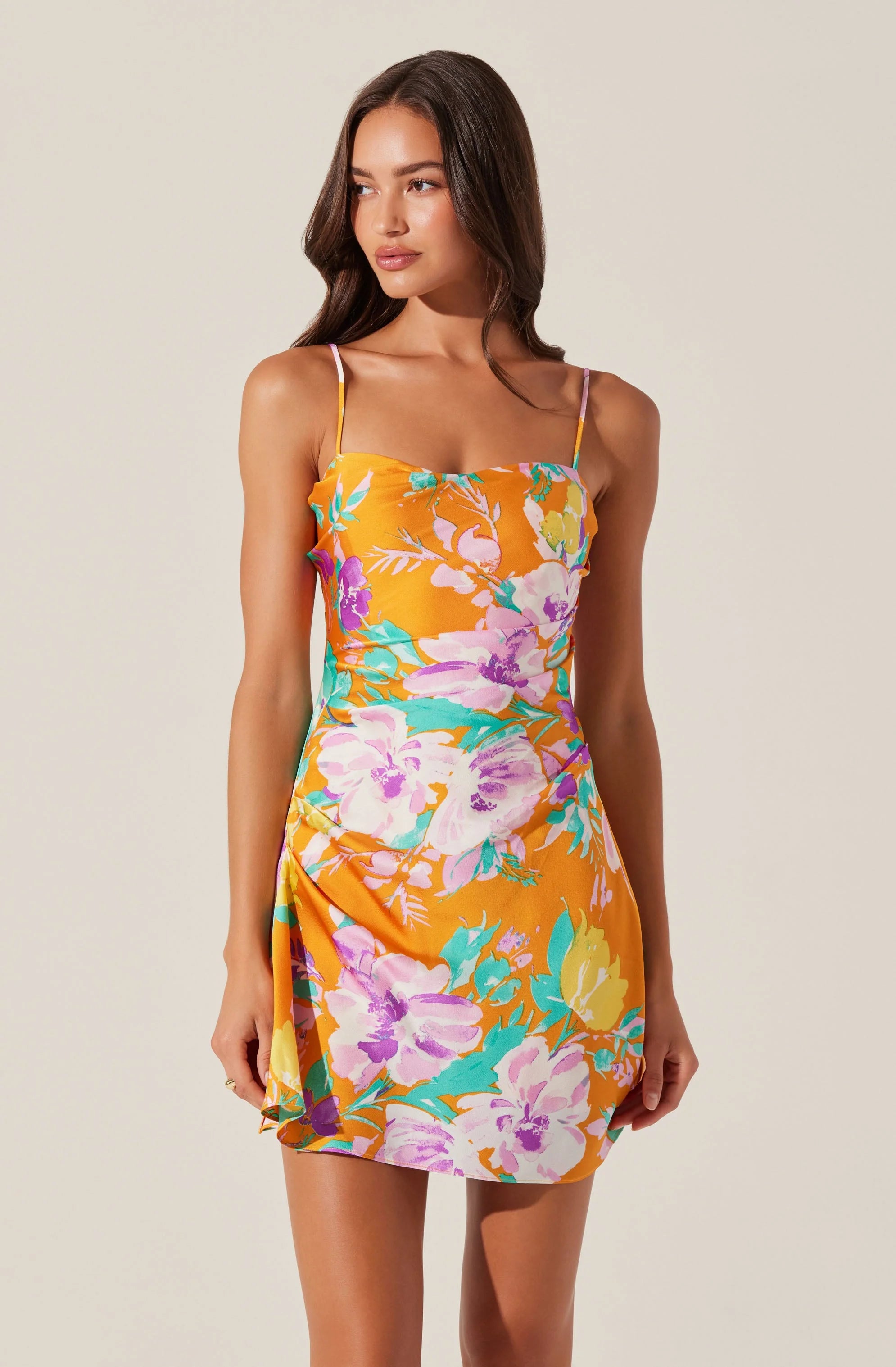 Cerinthe Satin Floral Mini Dress - Orange Multi by ASTR the Label — alternate view