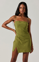 Isadora Draped Minidress - Green by ASTR the Label — alternate view