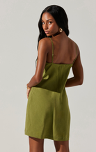 Isadora Draped Minidress - Green by ASTR the Label — view 3
