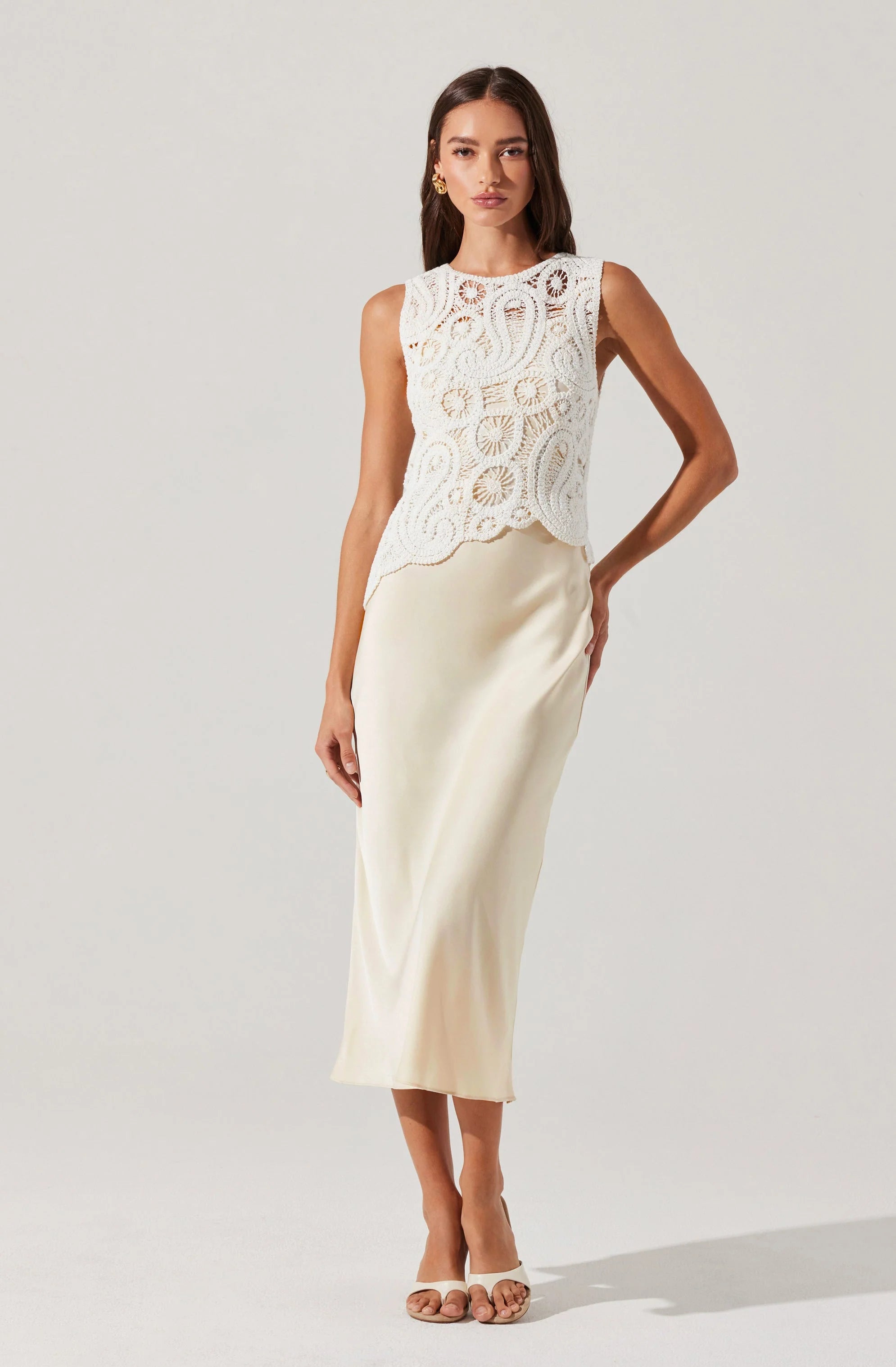 Martina Crochet-Layered Satin Dress - White Champagne by ASTR the Label | 25 South Boutiques