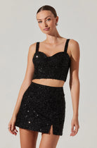 Suiren Sequin Mini Skirt - Black by ASTR the Label — view 3