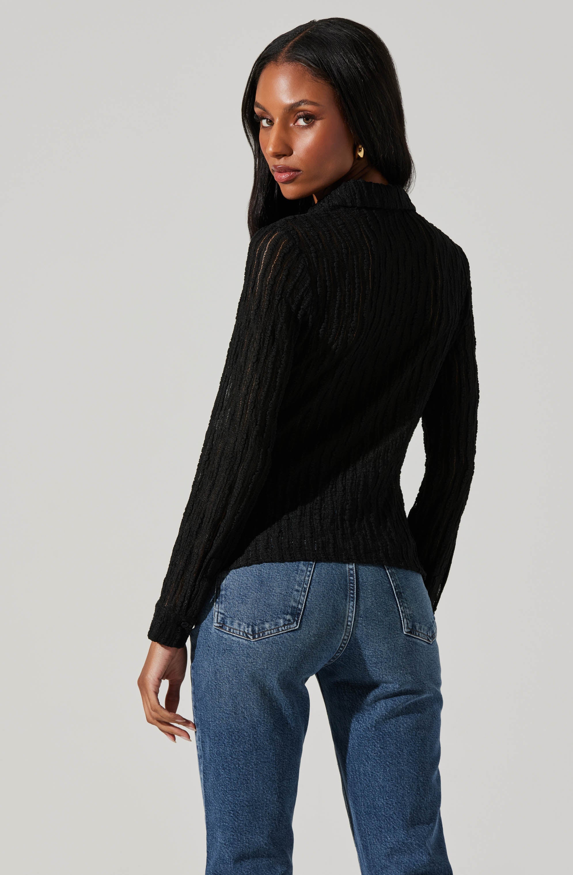 Iryna Sheer Textured Top - Black by ASTR the Label — view 3