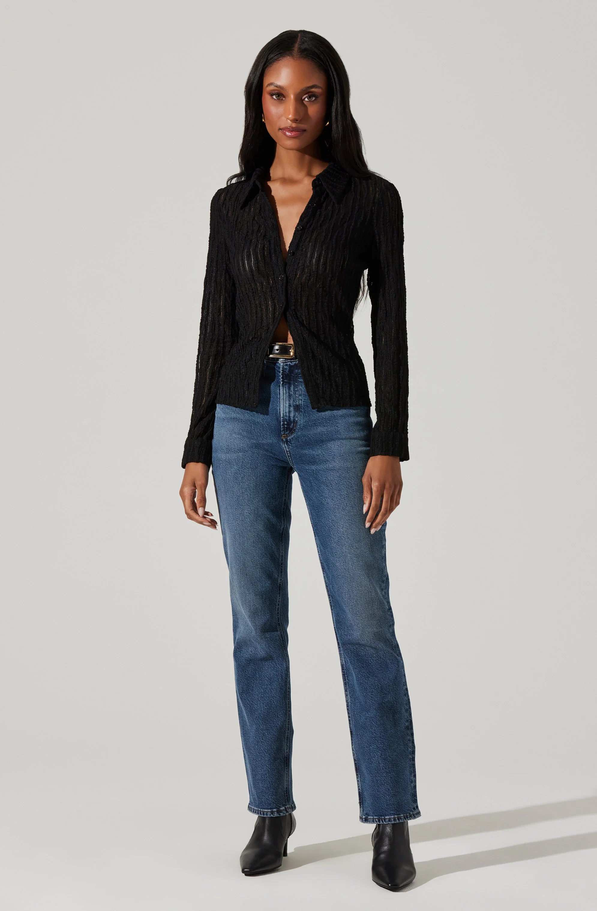 Iryna Sheer Textured Top - Black by ASTR the Label — view 4