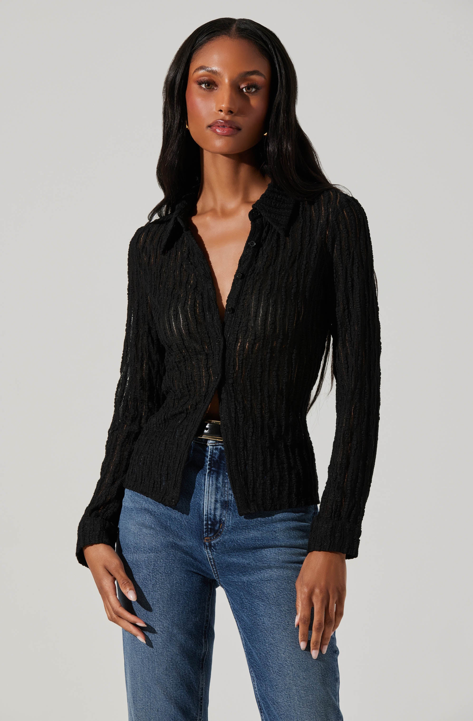 Iryna Sheer Textured Top - Black by ASTR the Label | 25 South Boutiques