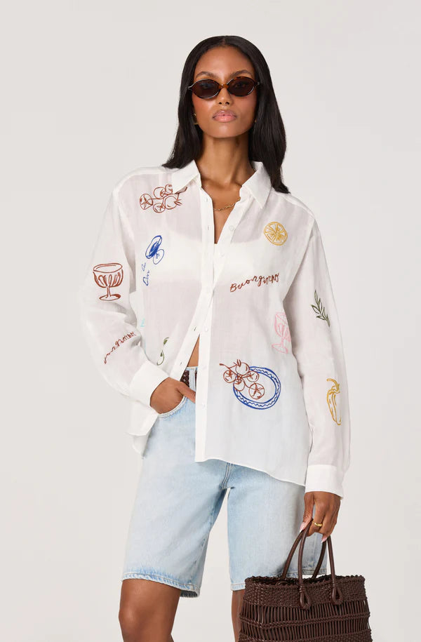 Trace Embroidered Picnic Shirt - White Picnic by ASTR the Label | 25 South Boutiques