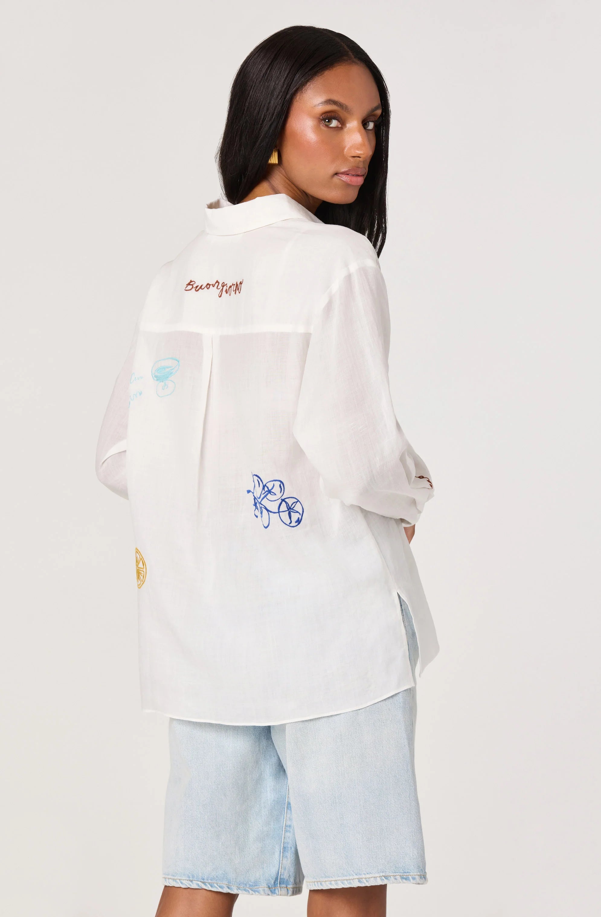 Trace Embroidered Picnic Shirt - White Picnic by ASTR the Label — view 3