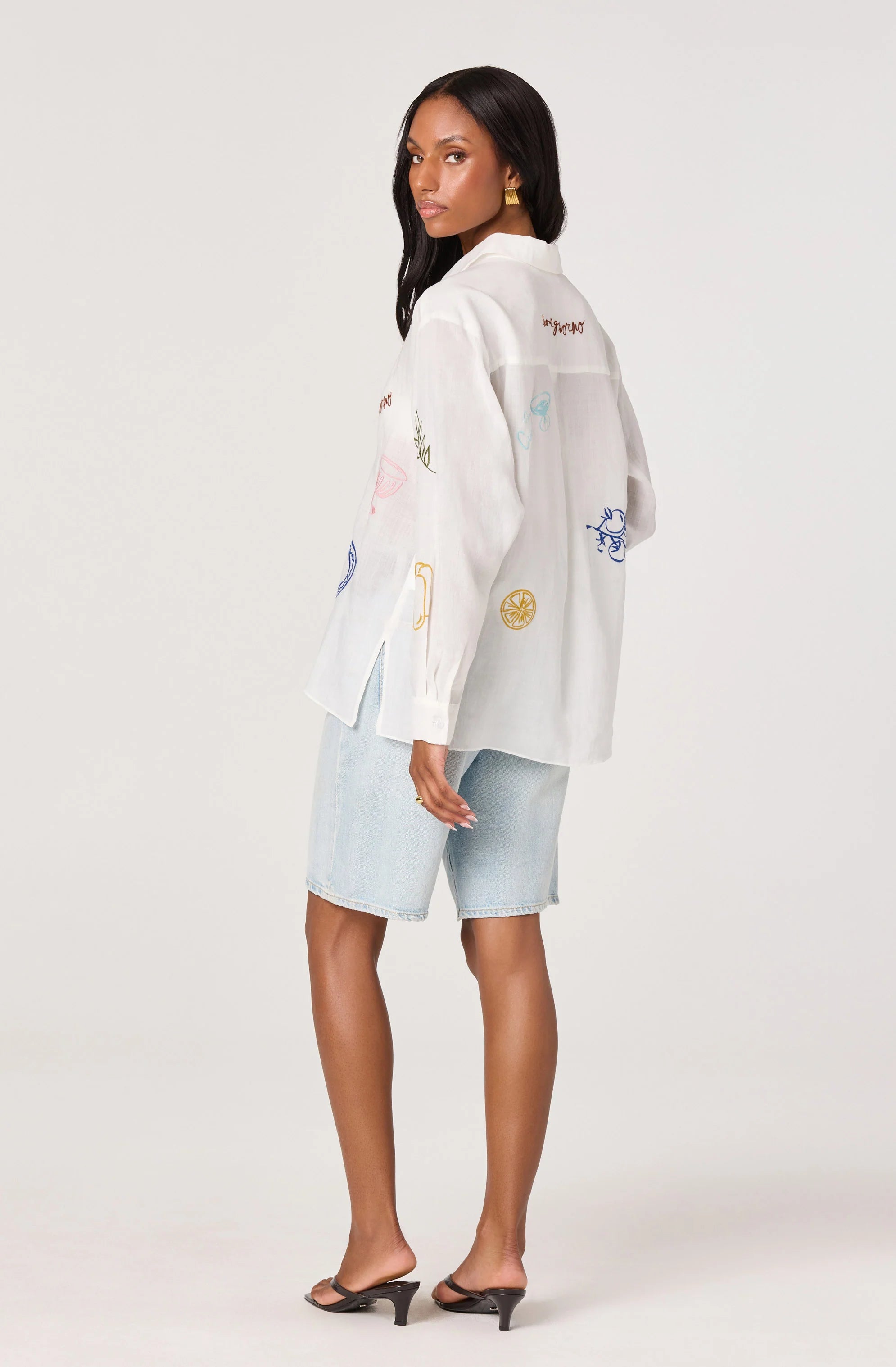 Trace Embroidered Picnic Shirt - White Picnic by ASTR the Label — view 4